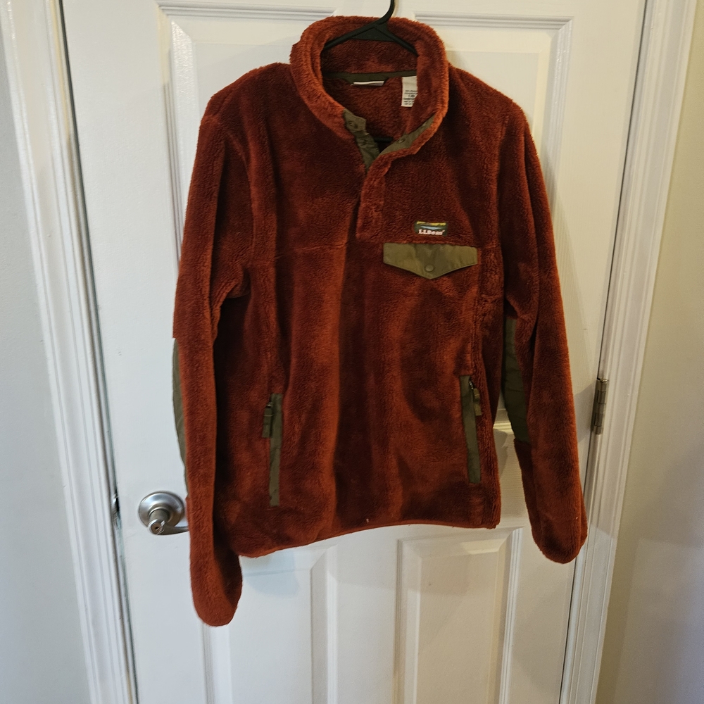 L.L. Bean Burnt Orange Fleece with Green Trim